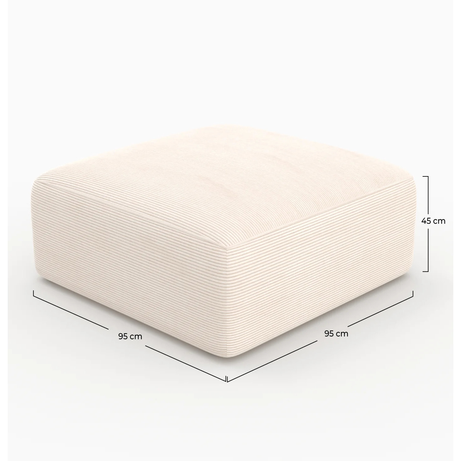 Pouf carré pour canapé modulable en velours blanc cassé - Mina