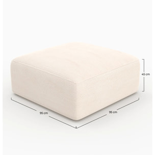 Pouf carré pour canapé modulable en velours blanc cassé - Mina