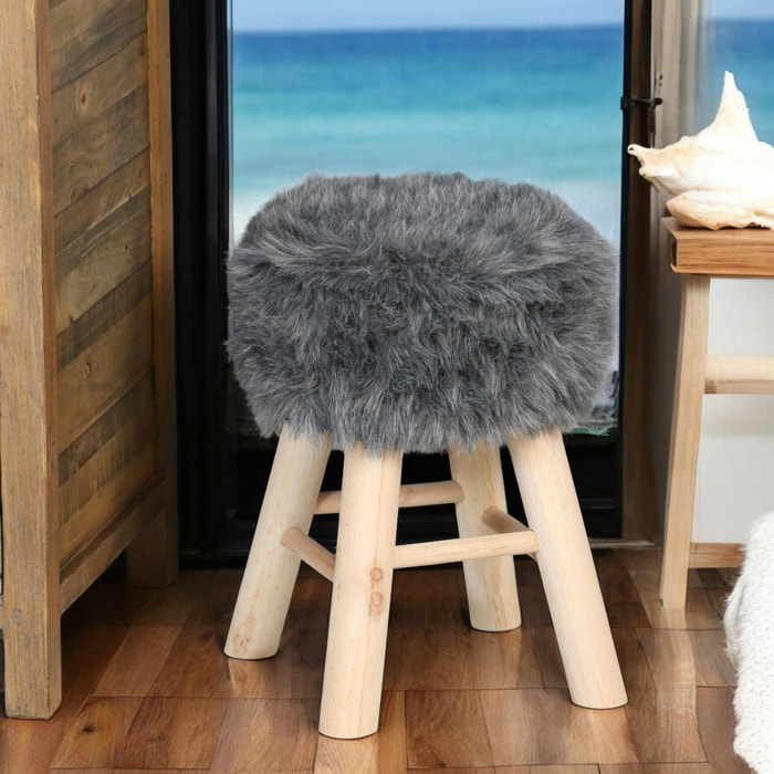 Tabouret fourrure grise synthétique