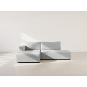 Topaze - canapé d'angle gauche 4 places convertible avec coffre en velours côtelé - Gris clair