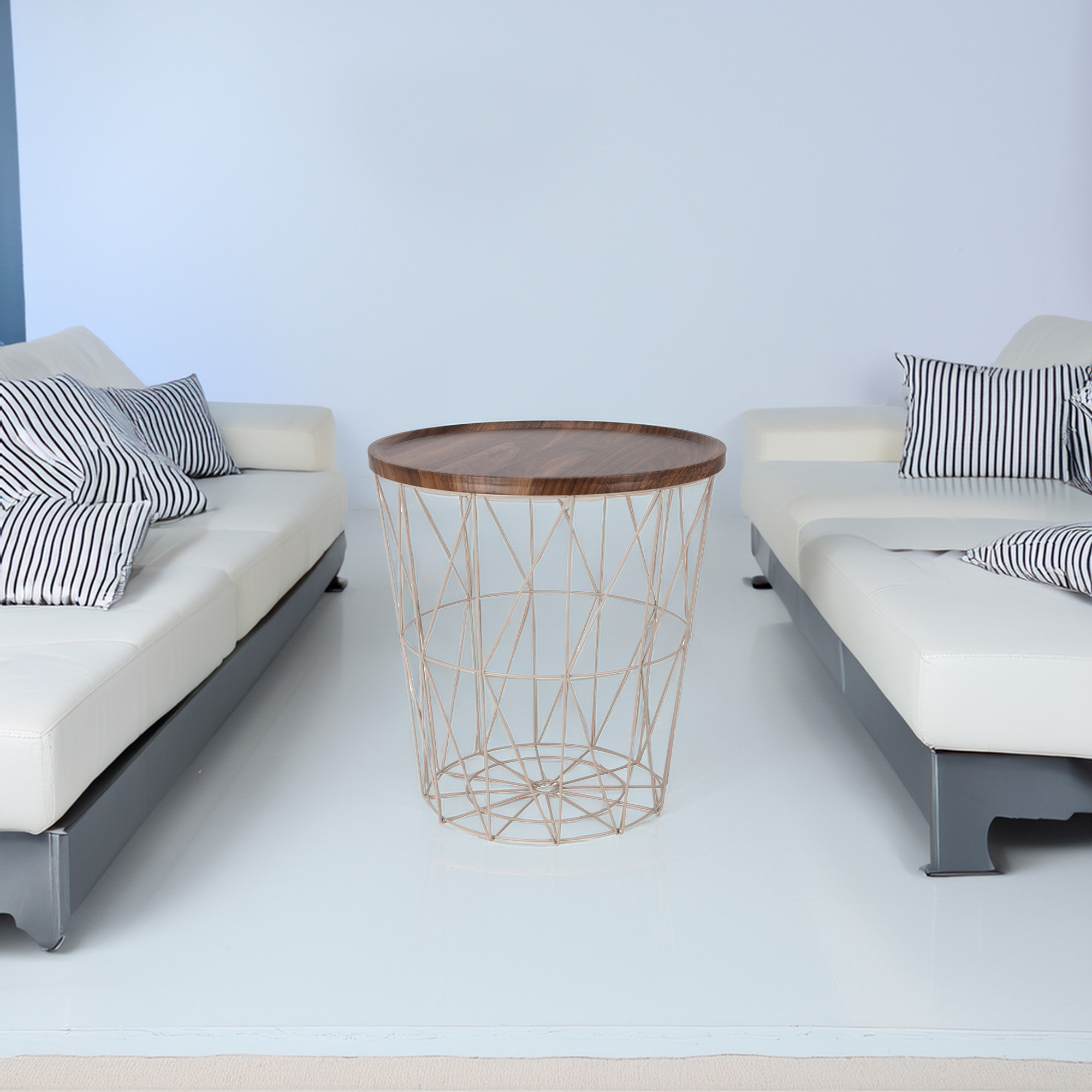 Well home mesa auxiliar de metal con bandeja de mdf color marrón ø37x39cm