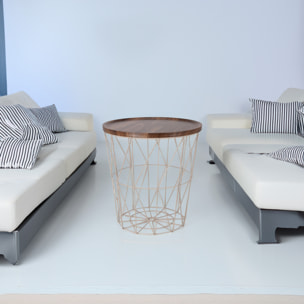 Well home mesa auxiliar de metal con bandeja de mdf color marrón ø37x39cm