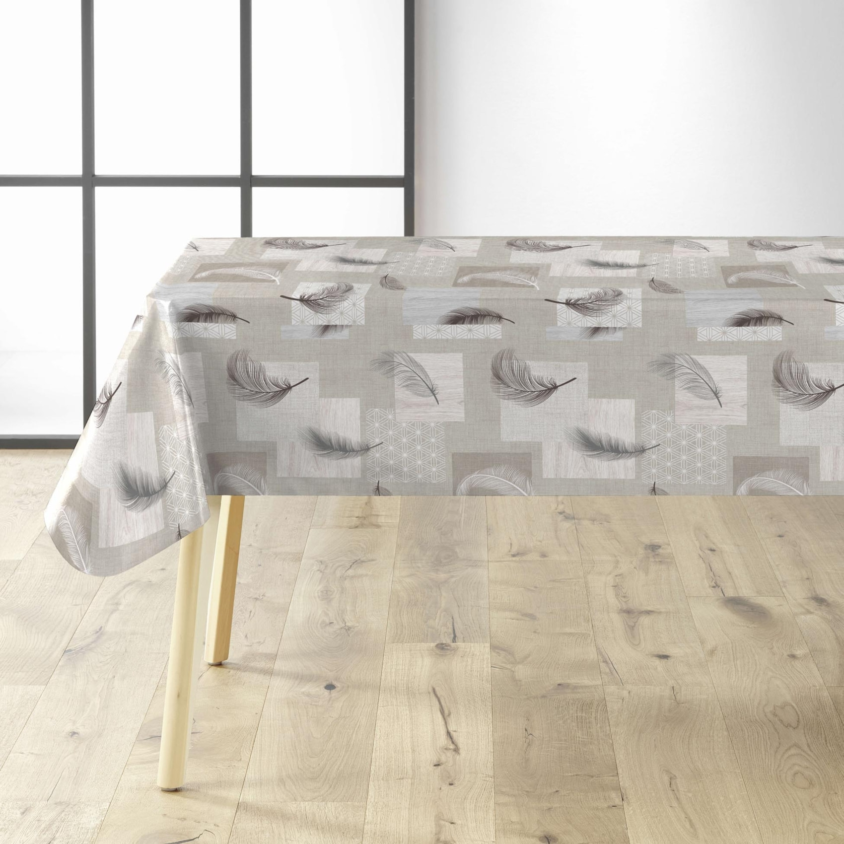 Sous-nappe protectrice imprimée plumes - Gris