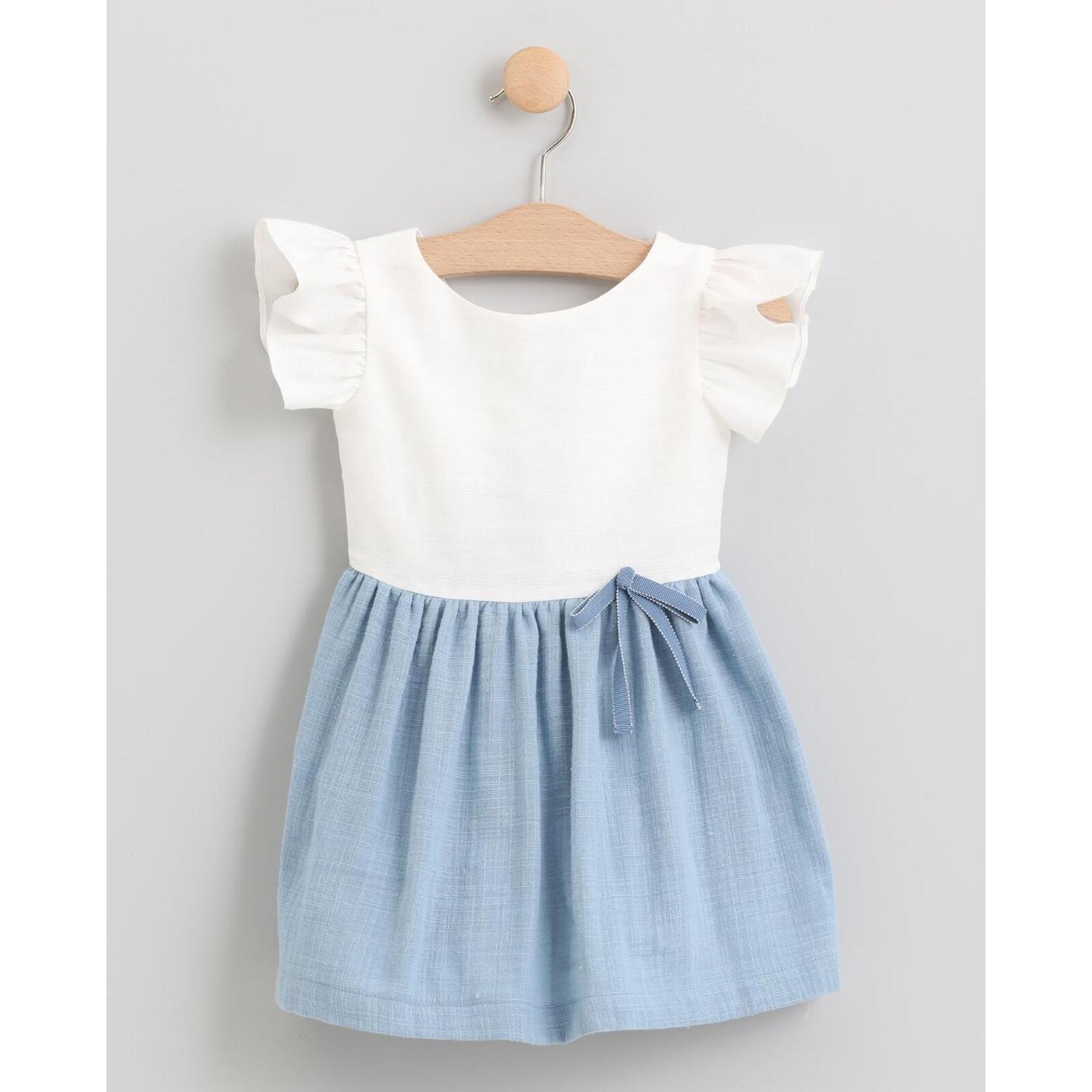 VESTIDO FALDA FRUNCIDA AZUL Y CUERPO BLANCO