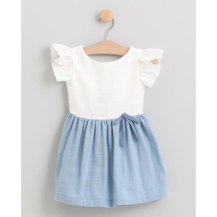 VESTIDO FALDA FRUNCIDA AZUL Y CUERPO BLANCO