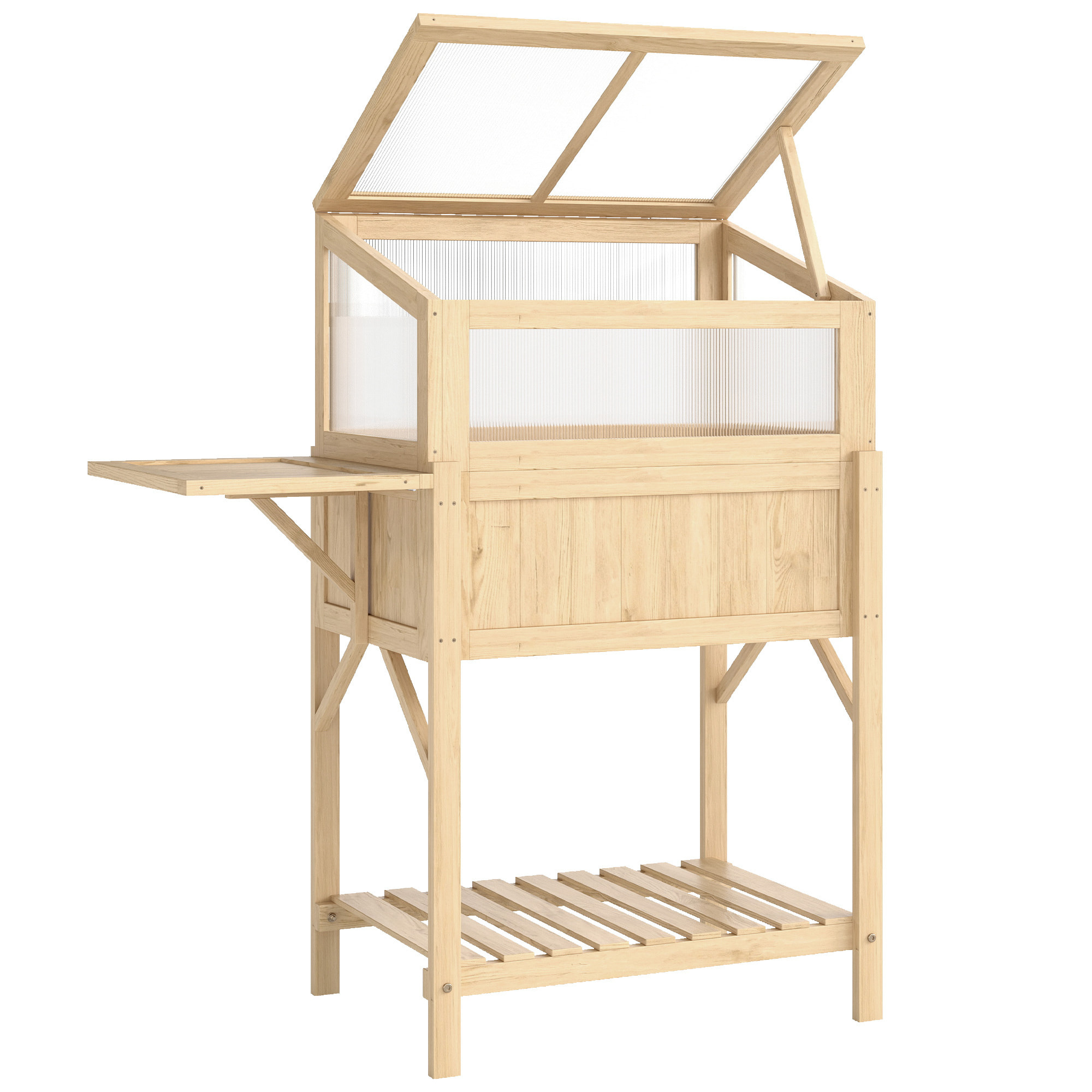 Carré potager sur pieds avec serre en bois naturel