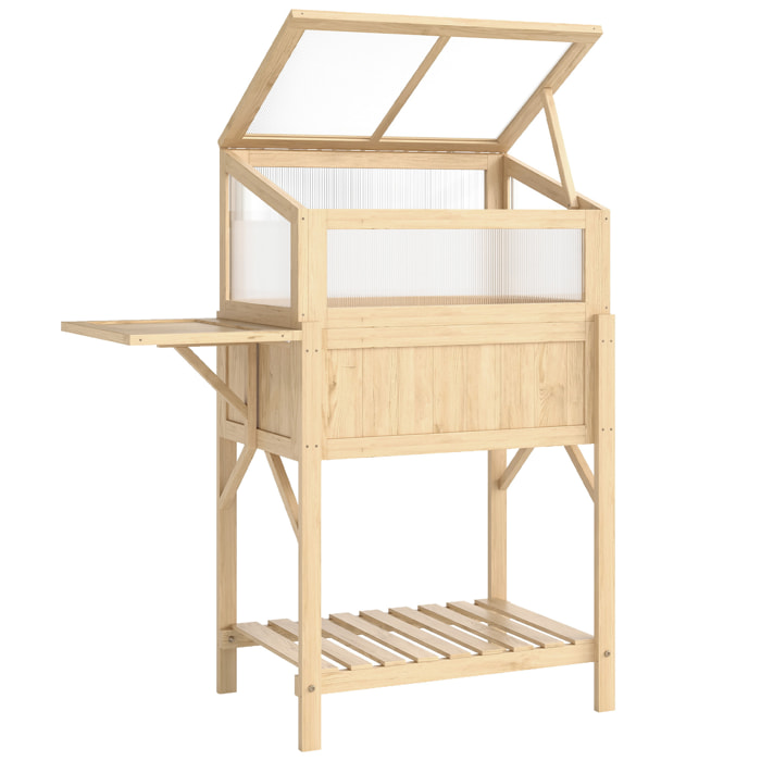 Carré potager sur pieds avec serre en bois naturel