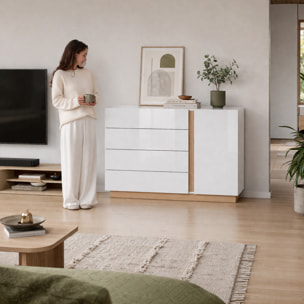 Mobile Comò Cassettiera Anta Design Moderno Ripiano Per Abiti Biancheria Camera Da Letto Cameretta Salvaspazio 138.2 x 90.5 x 40 Cm Bianco E Rovere