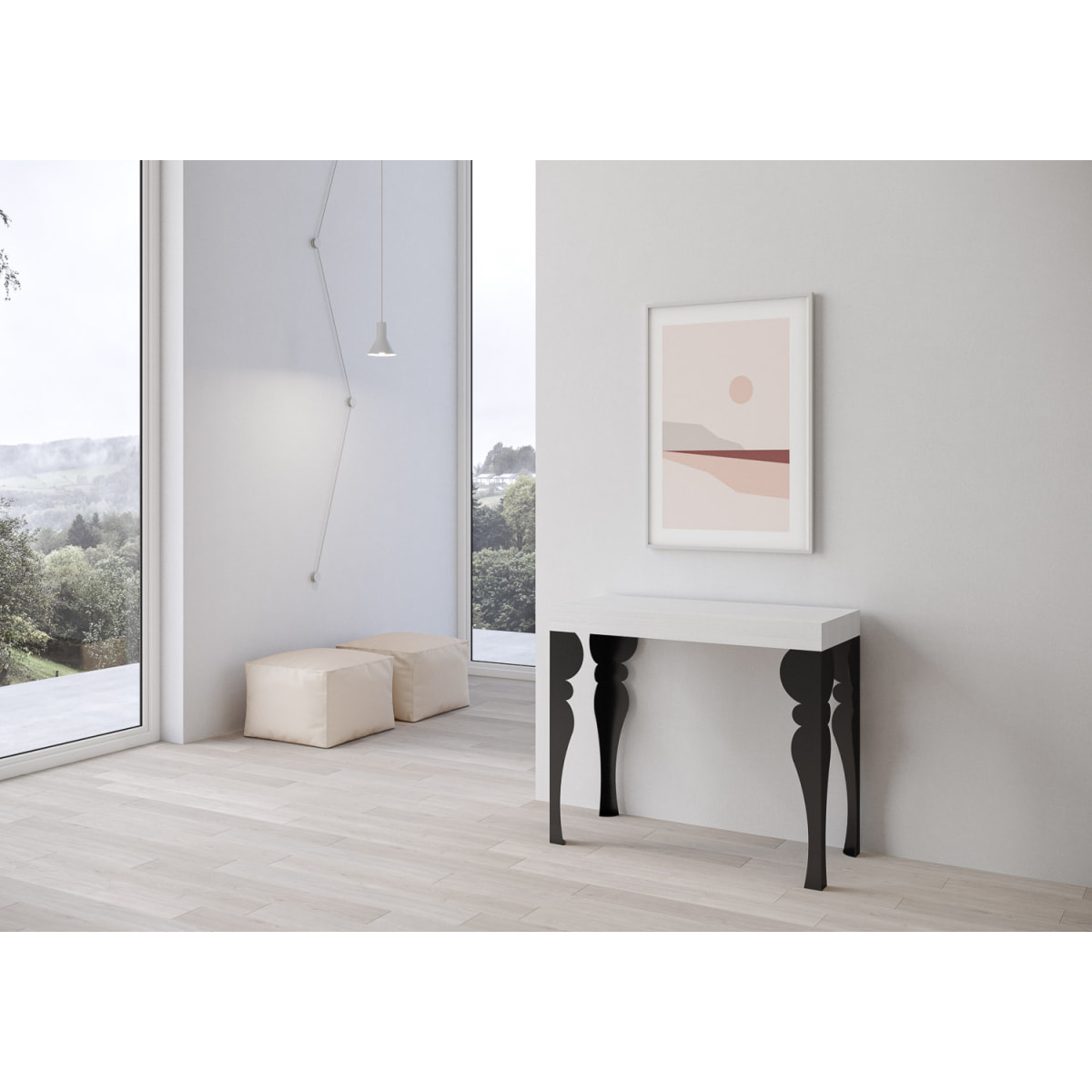 Consola extensible 90x40/196 cm Paxon Small Premium Fresno Blanco estructura Antracita