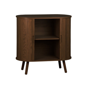 Buffet portes 2 coulissantes avec étagère. effet bois rainuré. buffet bas. L 80 x P 40 x H 80cm