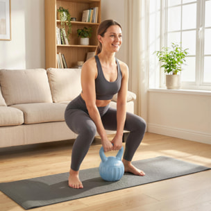 Kettlebell 10 Kg - prise ergonomique - entraînement musculaire & haltérophilie - PP bleu ciel