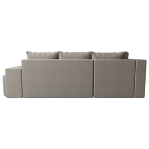 Libbie - Canapé d'angle gauche 4 places convertible avec coffre, étagère et poufs en tissu - Gris