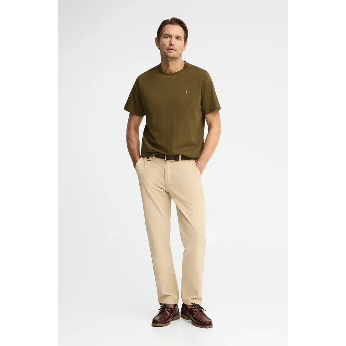 Maglietta kaki scuro a maniche corte e ricamo Rigby Go