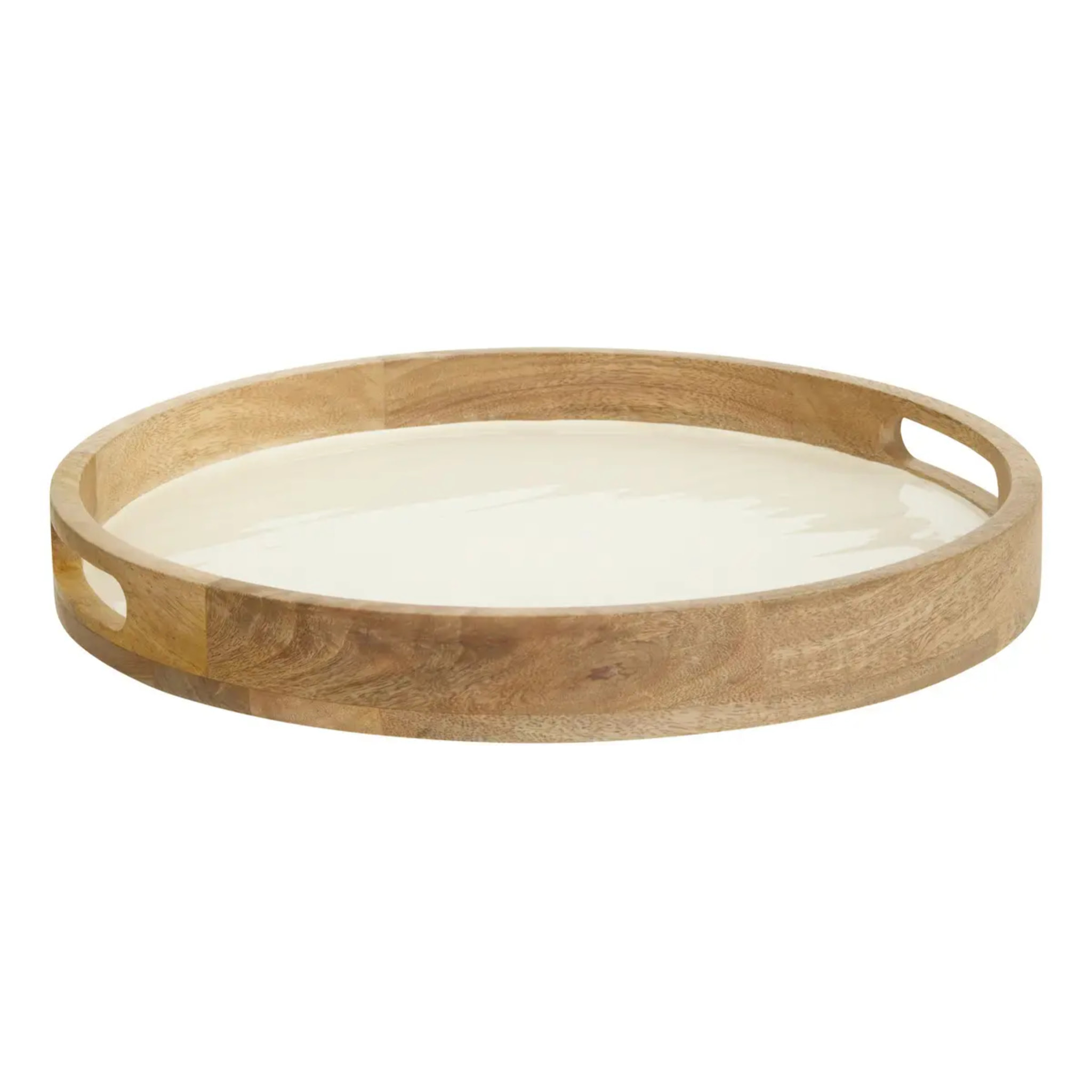 Plateau rond Inaya D38cm blanc chaud et manguier