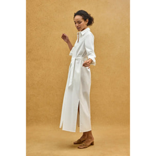 Vestito chemisier cotolino bianco a maniche lunghe con logo Rigby Go