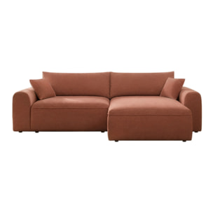 Canapé d'angle convertible terracotta 4 places tissu bouclé + coffre OLIZE
