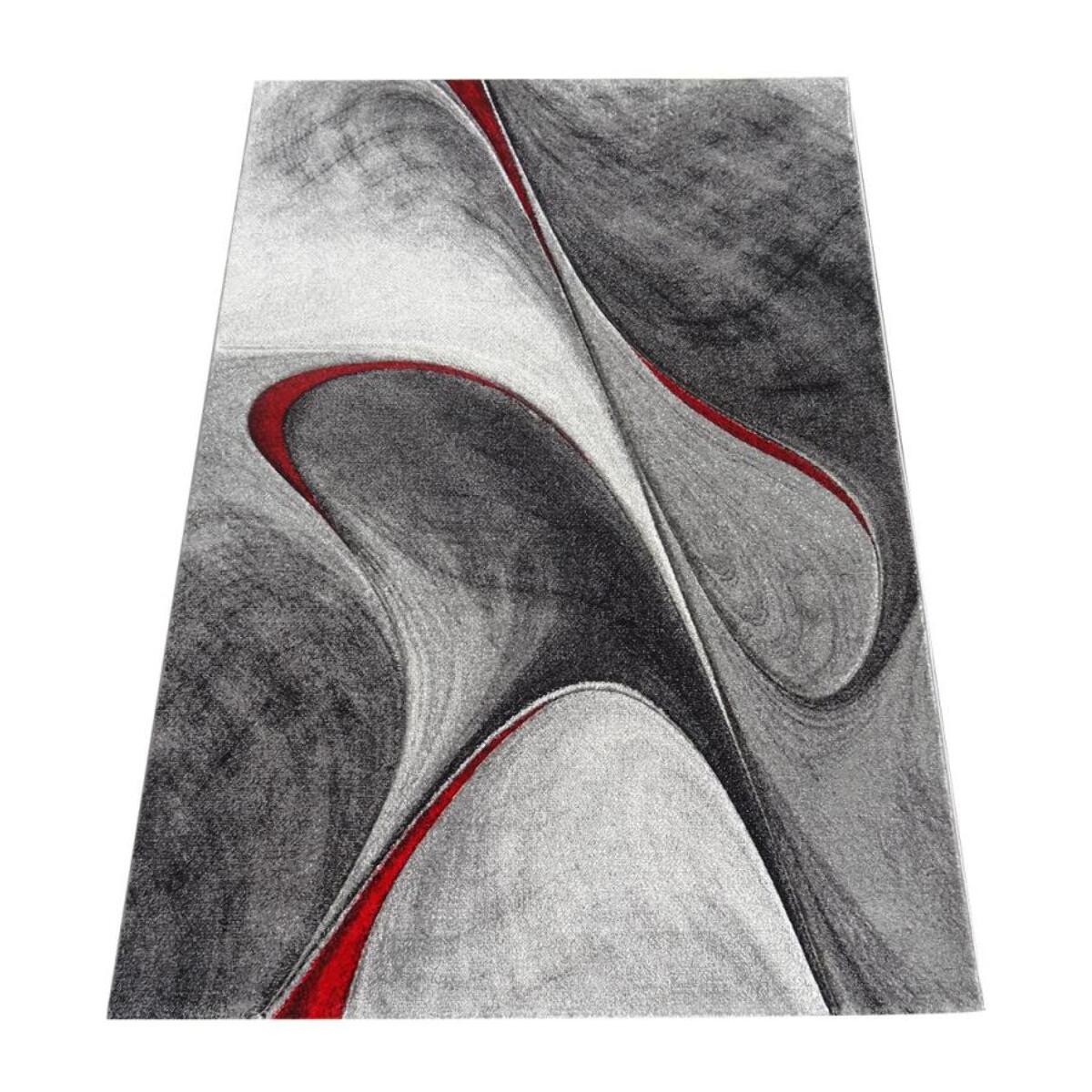 tapis salon 160x230 tissé rouge et gris rectangle motif géométrique MILAR