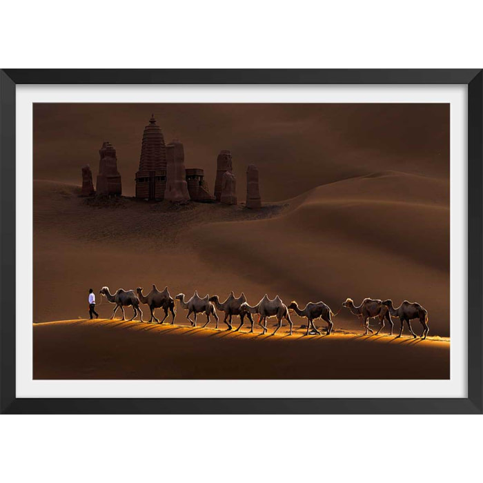 Affiche desert du Kumtag Affiche + cadre en bois - Noir