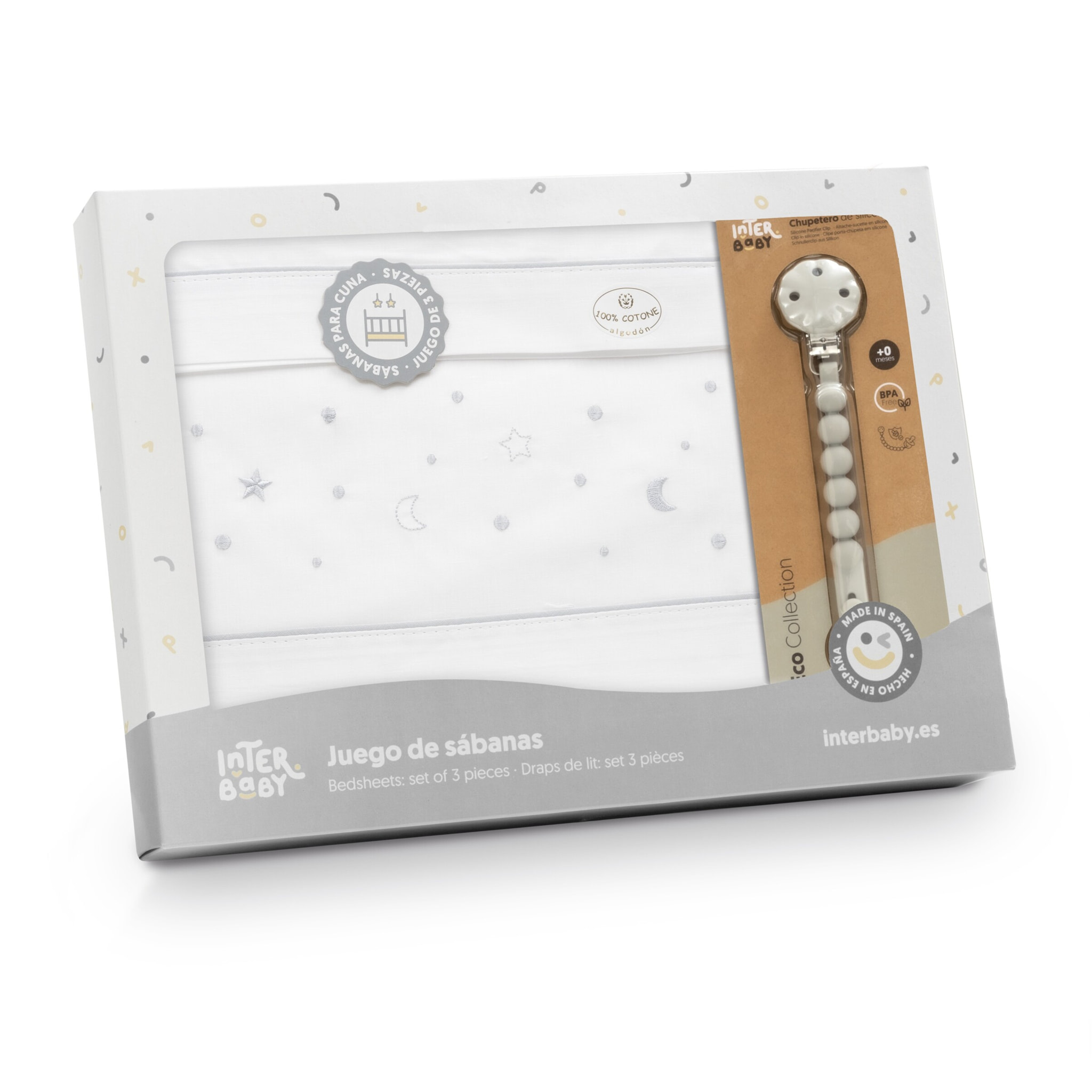 Juego de Sábanas para Cuna mod.Estrellas Luna con Broche Muselina