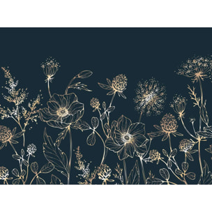 Papier peint fleurs sauvages dorées fond bleu nuit élégant Intissé