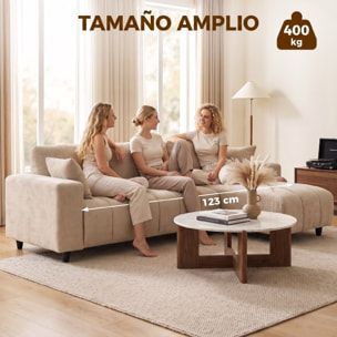 Sofá Chaise Longue Reversible, Sofá Esquinero en Forma de L de 4 Plazas, 2 Almohadas, Tapizado en Lino, Marco de Acero, para Salón, 242x156x87 cm, Beige