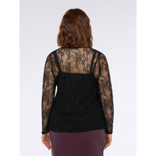Fiorella Rubino - Camiseta de encaje con mangas largas - Negro