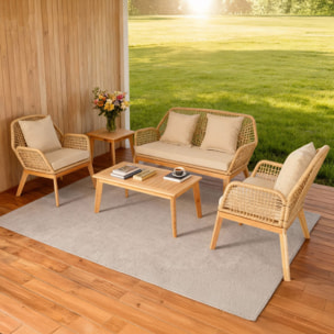 EMILIO Salon de jardin 4 places en bois avec 2 tables beige et bois