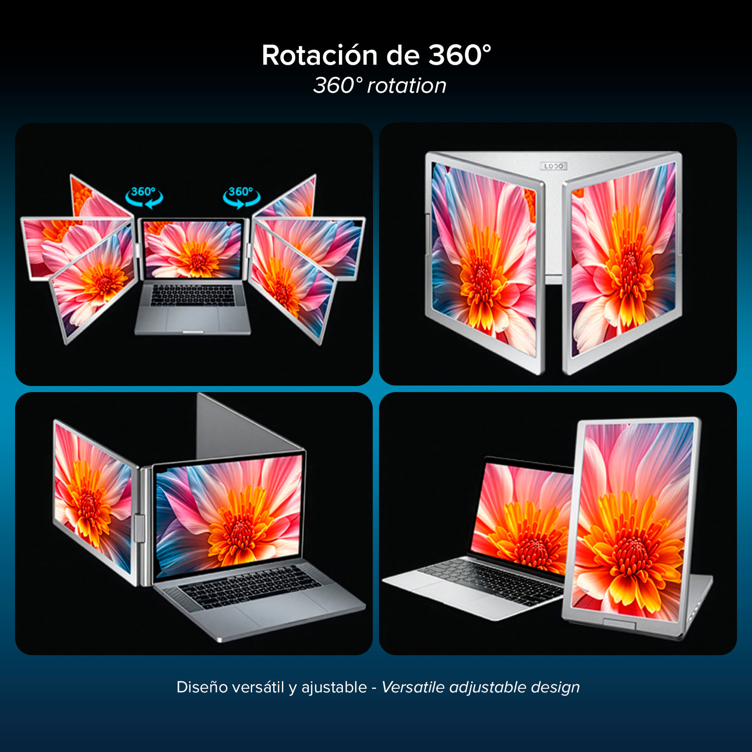 Monitor portátil dual S800 de 15.6” con doble pantalla IPS 1920x1080 16:9. Compatible con laptops Windows y MacOS. Incluye bolsa de transporte.