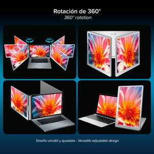 Monitor portátil dual S800 de 15.6” con doble pantalla IPS 1920x1080 16:9. Compatible con laptops Windows y MacOS. Incluye bolsa de transporte.