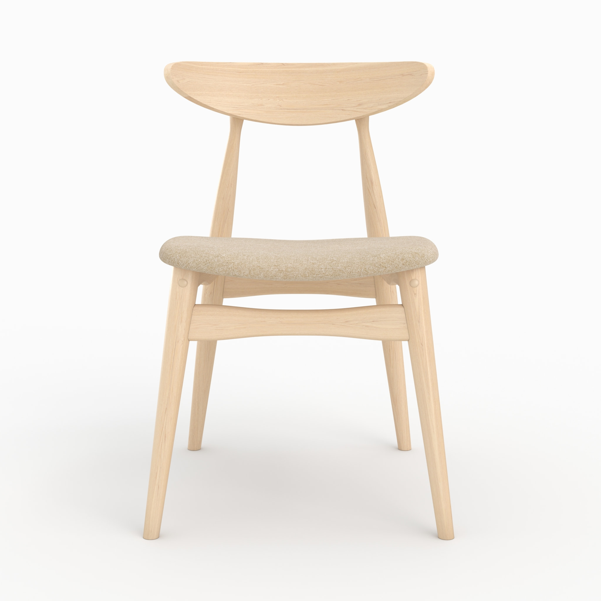 Lot de 2 chaises en tissu beige et bois d'hévéa - Josette