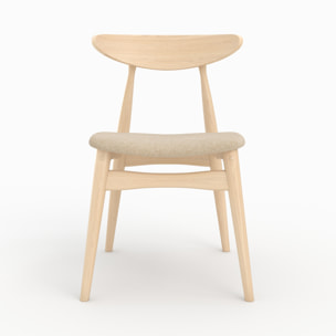 Lot de 2 chaises en tissu beige et bois d'hévéa - Josette