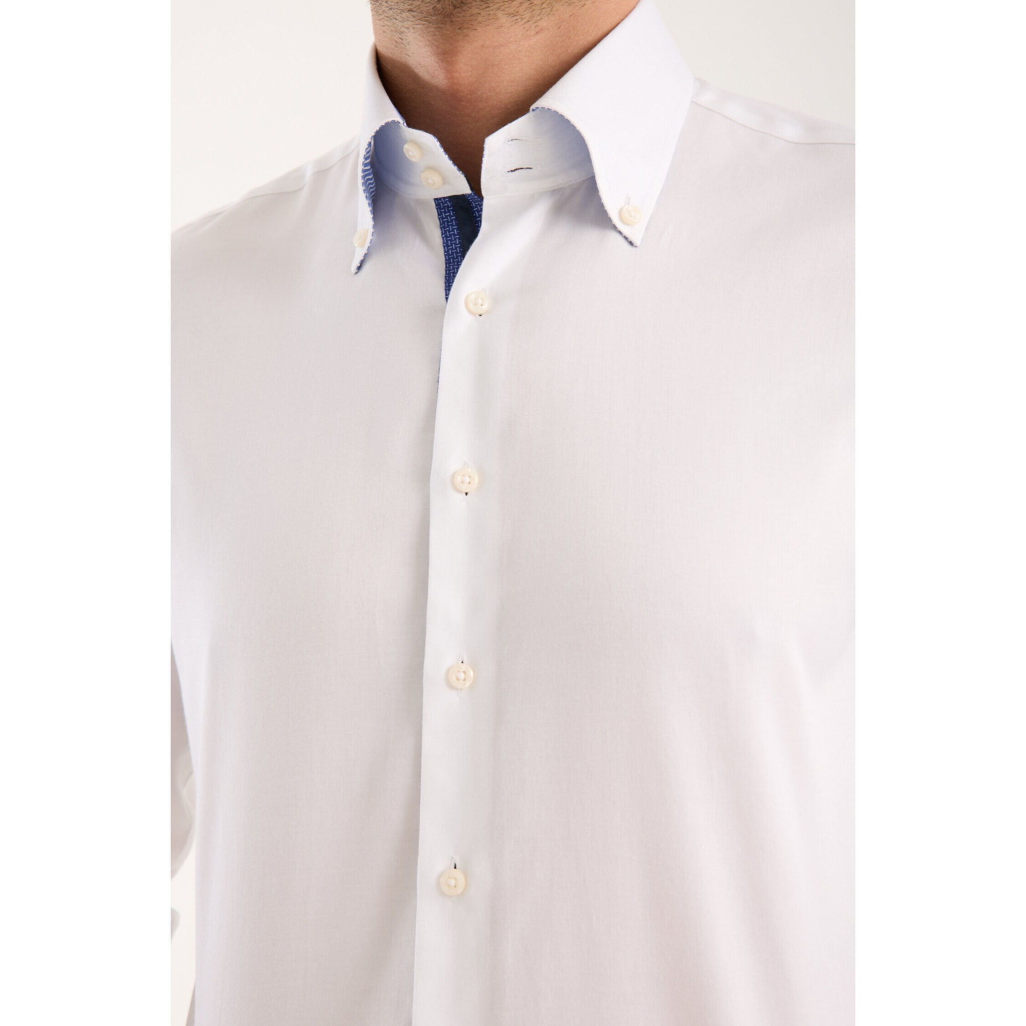 Camicia Uomo 2 Bottoni Button Down Slim Satin Unito Bianco