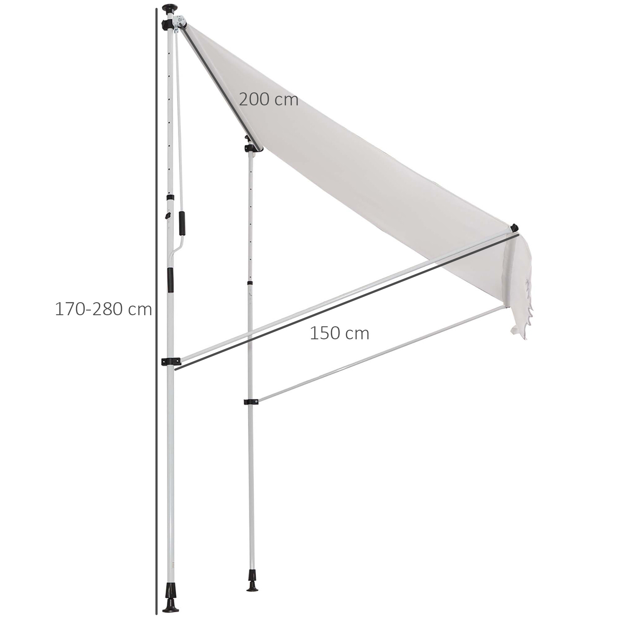 Toldo Balcón Altura Ajustable De Aluminio 2x1.5m Blanco