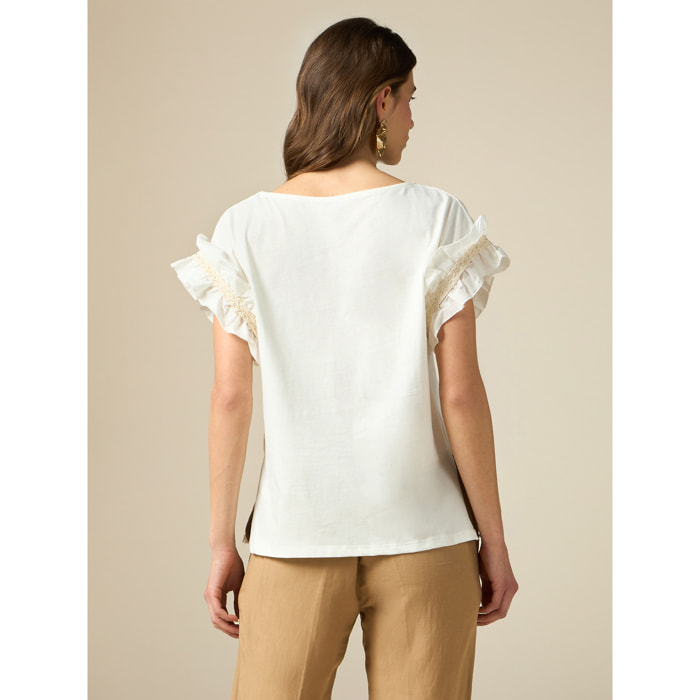 Oltre - T-shirt con rouche in popeline - Bianco