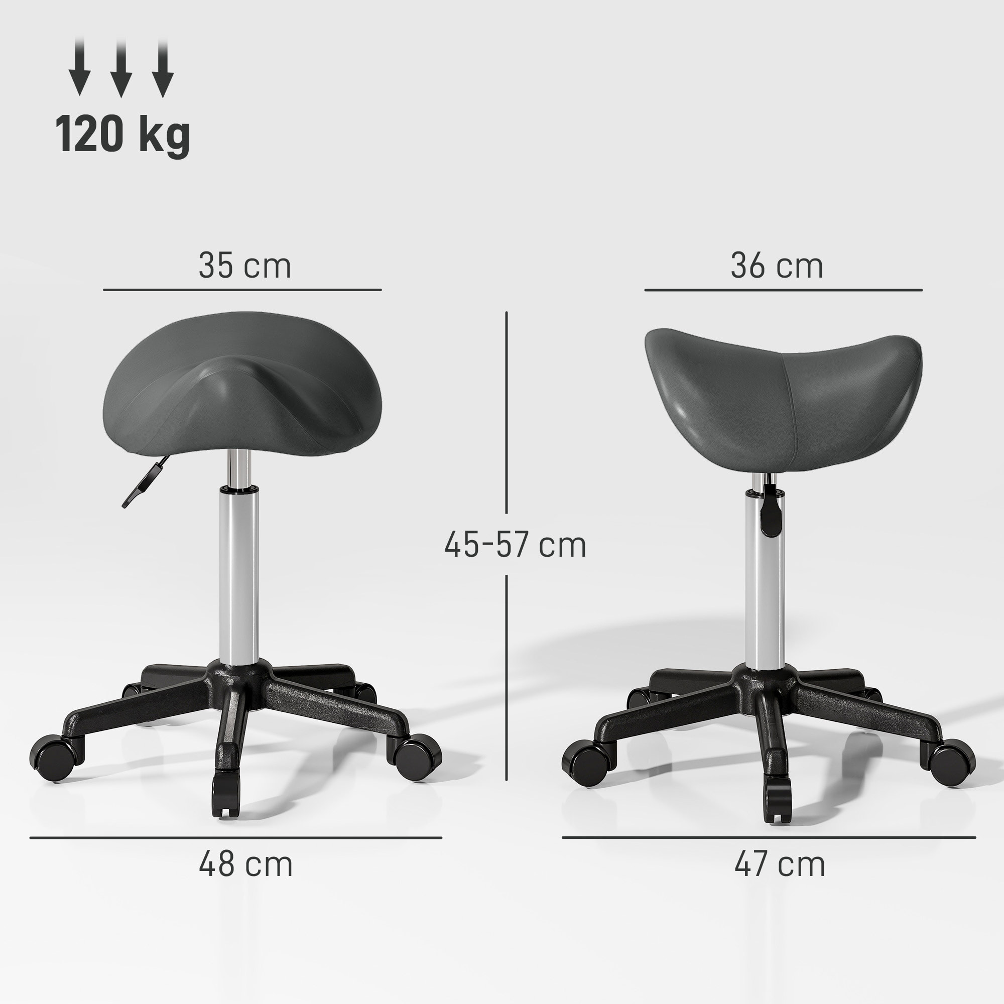 Tabouret de massage tabouret selle ergonomique pivotant 360° hauteur réglable revêtement synthétique gris