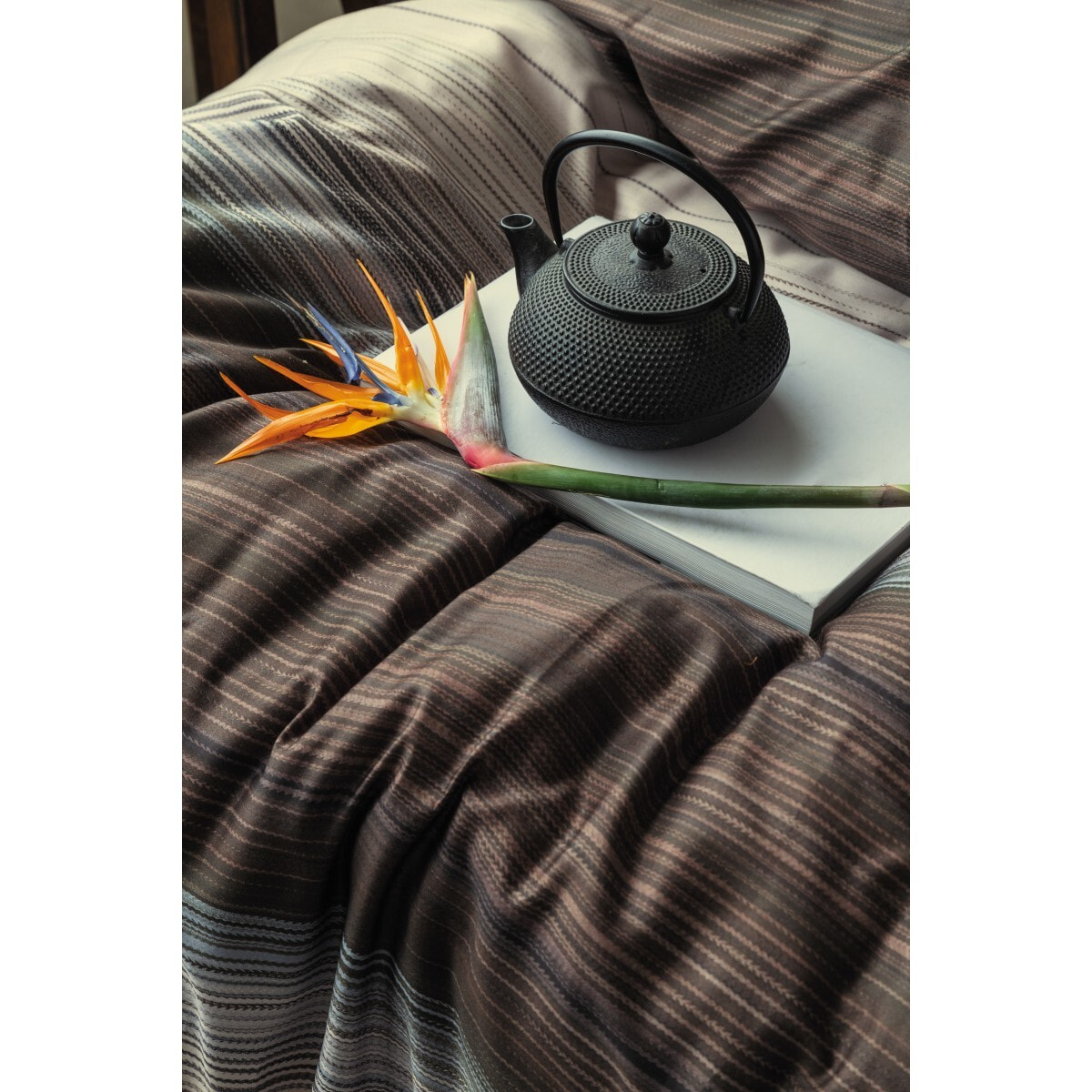 Parure housse de couette 240x220 cm et 2 taies d'oreiller 63x63cm satin de coton imprimé