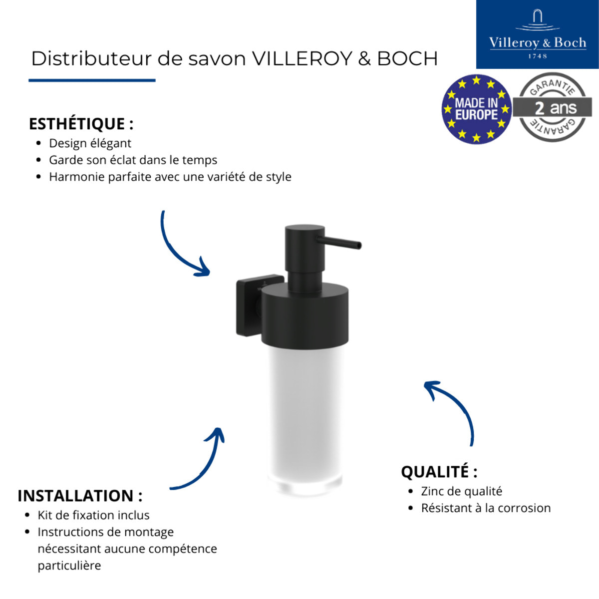 Porte-verre + Distributeur de savon VILLEROY & BOCH Elements Striking noir mat