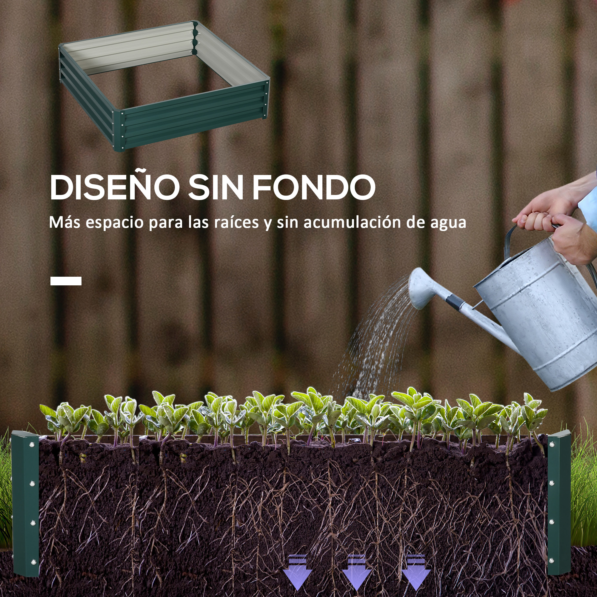 Jardinera Exterior Grande Rectangular de Acero Galvanizado Huerto Urbano para Cultivar Plantas Flores Hierba Macetero Grande Exterior con Base Abierta 120x120x30 cm Verde