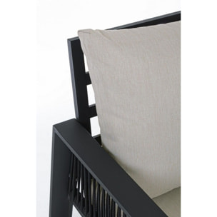 Set salotto CAPTIVA con 1 divano, 2 poltrone e 1 tavolino in alluminio antracite e textilene tortora