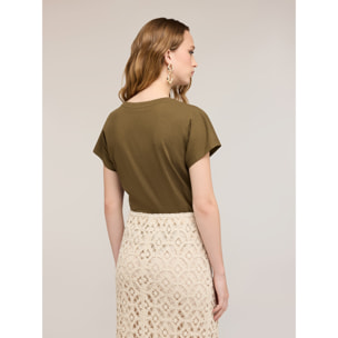 Motivi - T-shirt con lavorazioni floreali - Verde militare