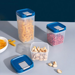 Juego de 6 recipientes herméticos para alimentos de distintos tamaños y capacidad con tapa azul lid-lock