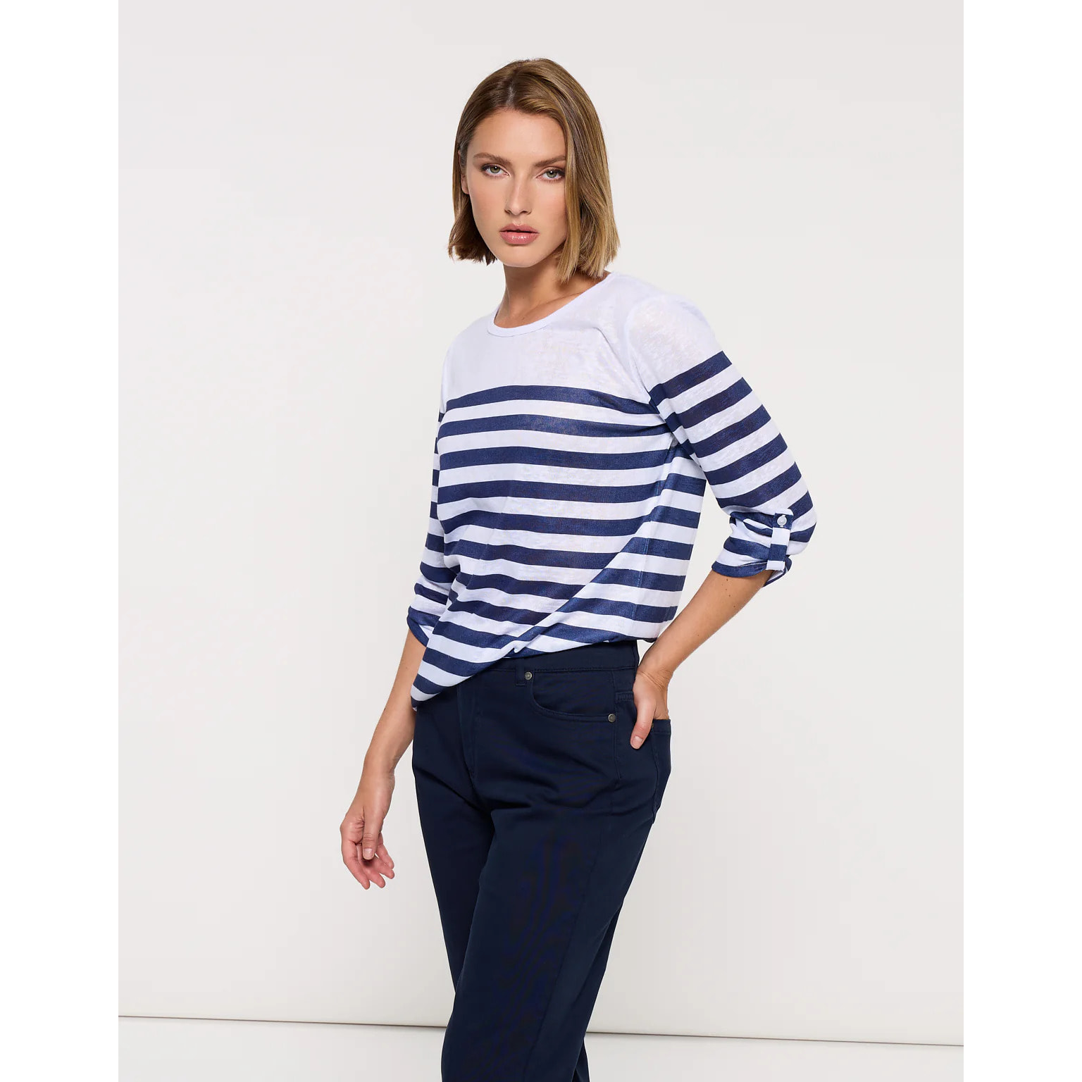 Camiseta Manga Media Azul Marino - Malberry