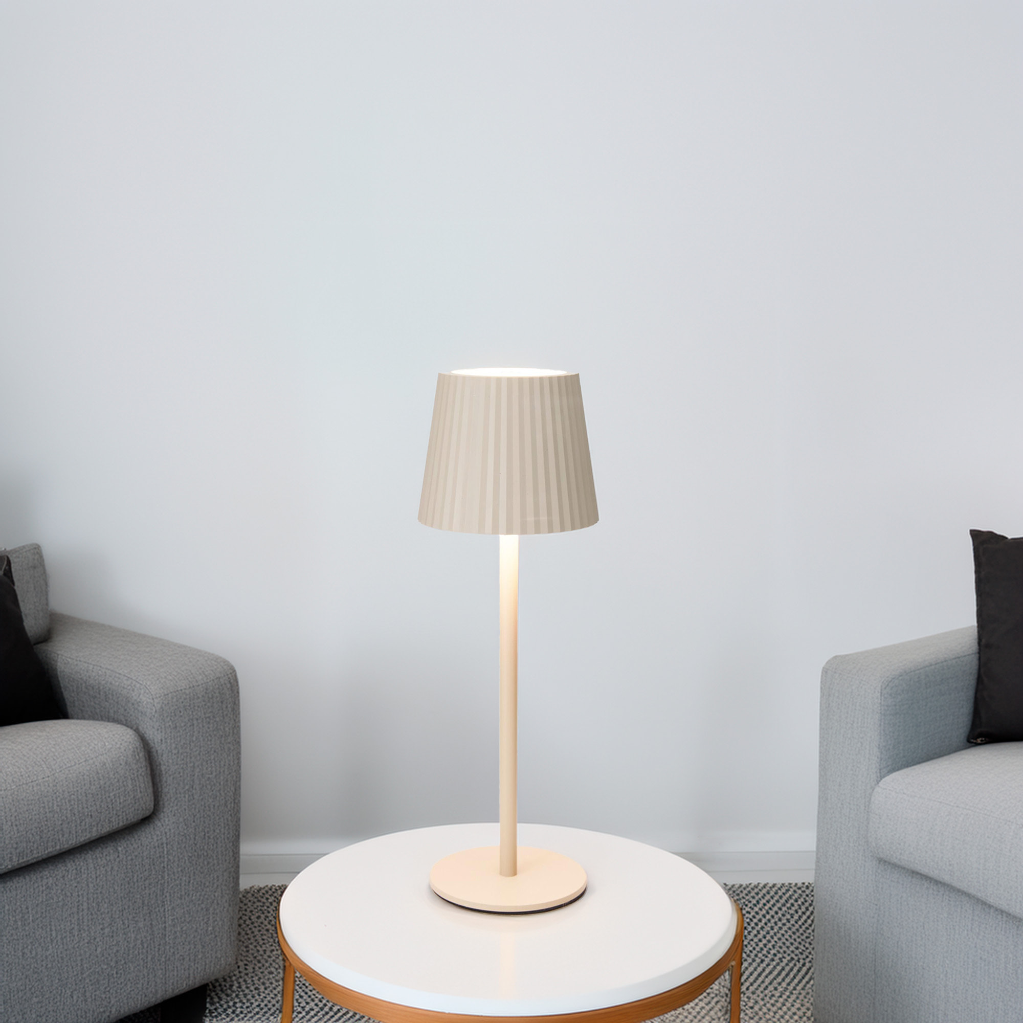 Well Home Lámpara de Mesa Crema LED recargable con 24 luces blancas cálidas y 3 niveles de brillo Ø9x27,5cm