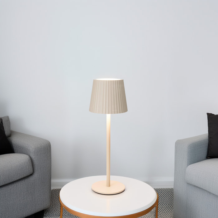 Well Home Lámpara de Mesa Crema LED recargable con 24 luces blancas cálidas y 3 niveles de brillo Ø9x27,5cm