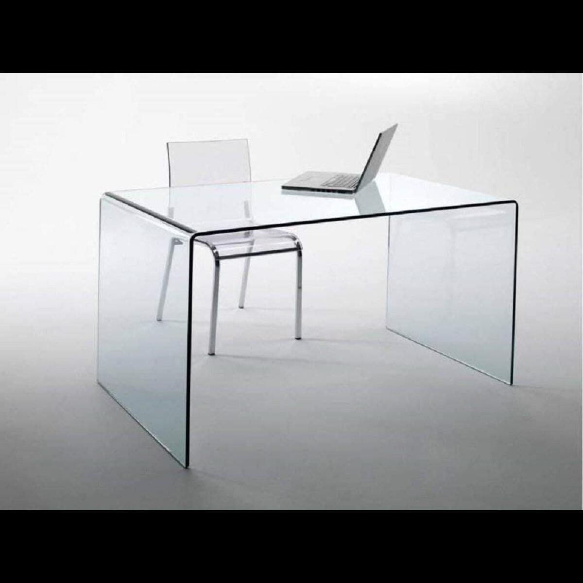 Scrivania Scrittoio da Ufficio Studio Soggiorno in Vetro Curvato Design Curvo Stile Moderno Minimal Chic - Luxury Z-09 - 120 x 74 x 70 cm Trasparente
