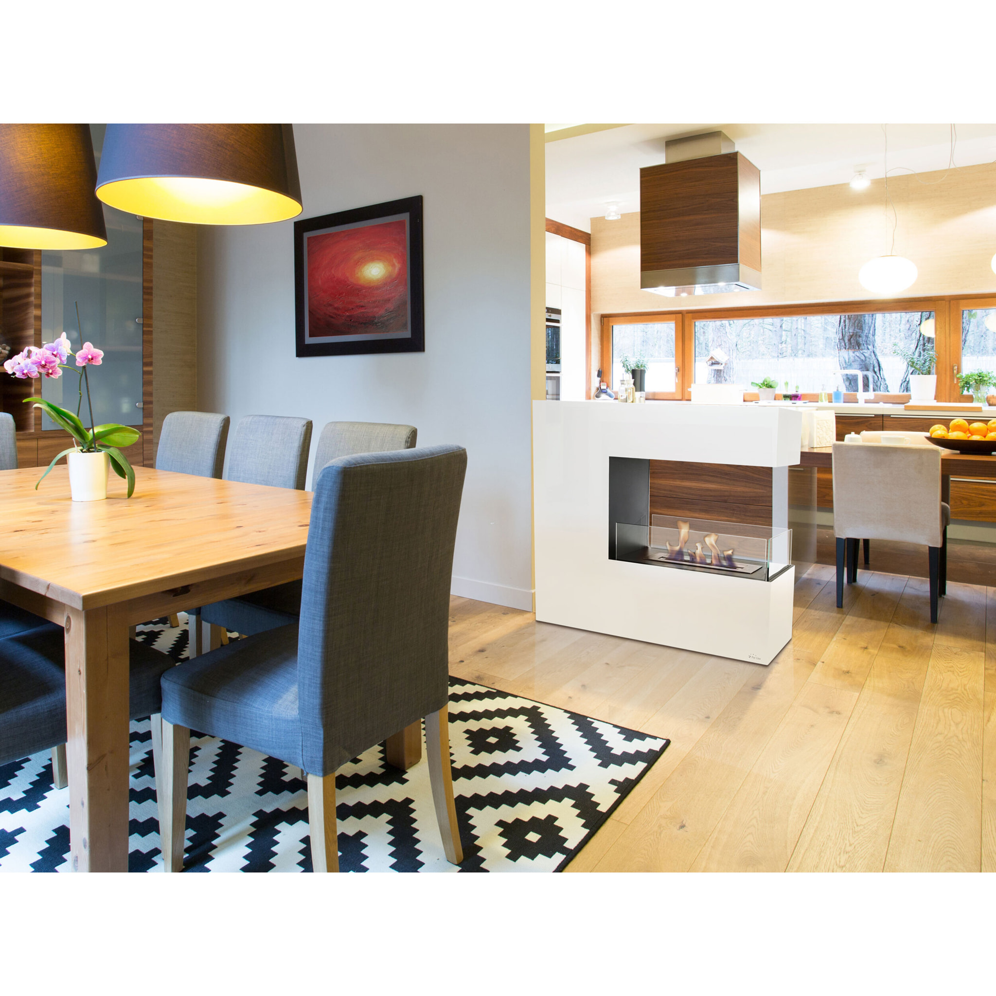 Chimenea de etanol de suelo en acero blanco y cristal templado NIOBE PURLINE