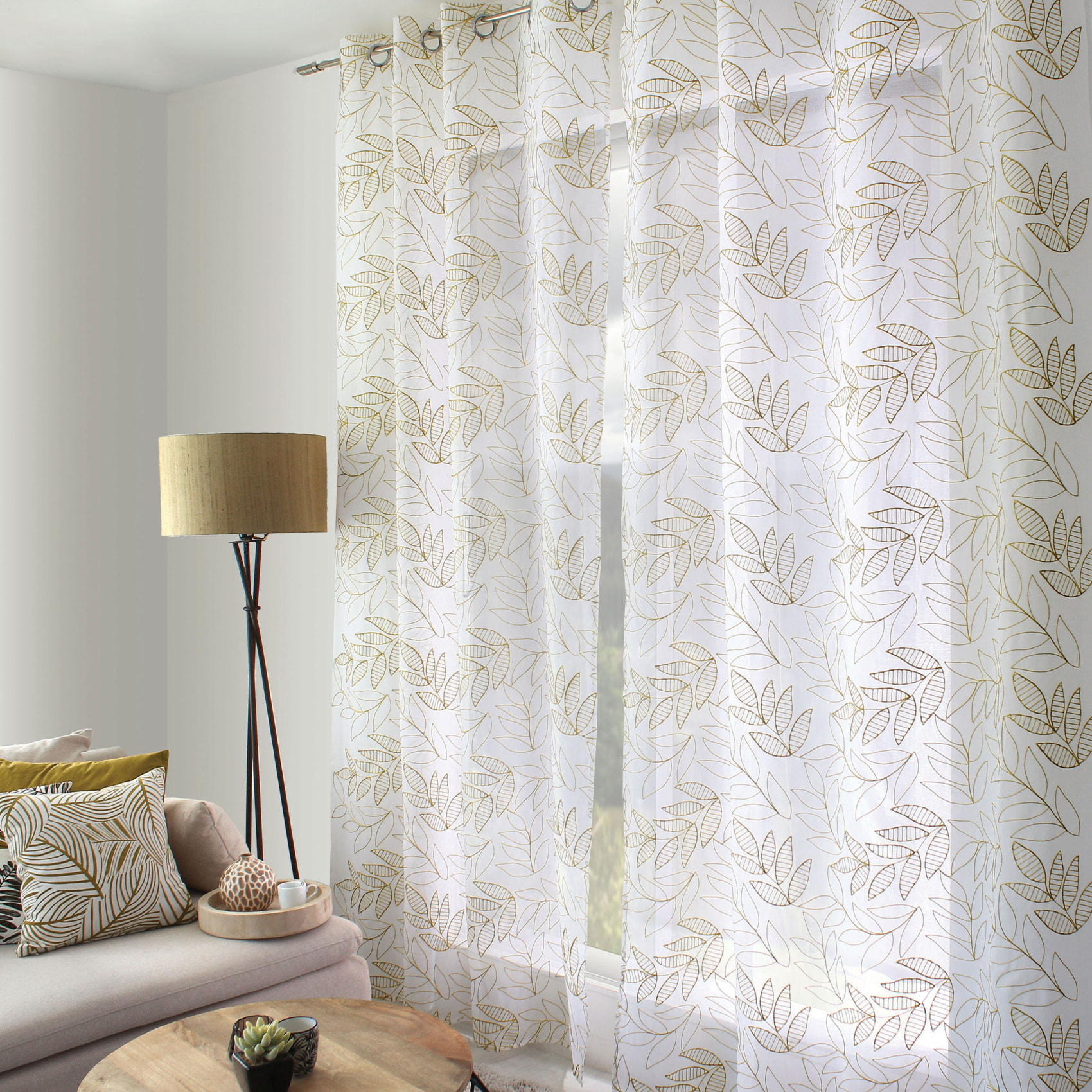Voilage brodé motif feuillage - Bronze