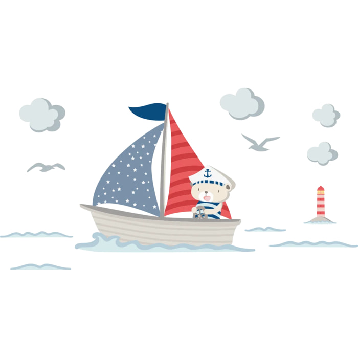 Sticker mural - Ambiance Sticker - OURSON CAPITAINE DE BATEAU - 100x120cm