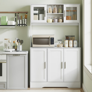 Buffet haut cuisine - vaisselier vitrine 4 portes, 3 étagères, 2+1 niches - blanc