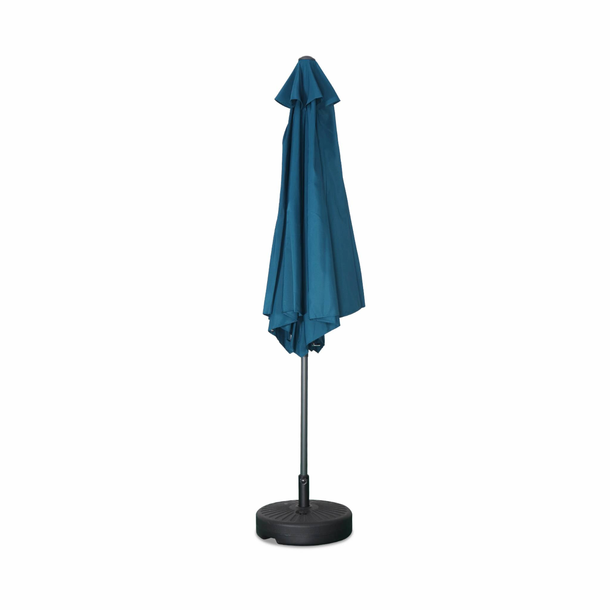 Parasol droit rond Ø300cm - Touquet Bleu canard - mât central en aluminium orientable et manivelle d'ouverture